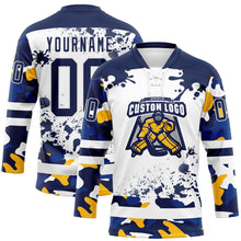 Загрузить изображение в средство просмотра галереи, Custom Camo Navy-White Splash Hockey Lace Neck Jersey