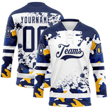 Загрузить изображение в средство просмотра галереи, Custom Camo Navy-White Splash Hockey Lace Neck Jersey