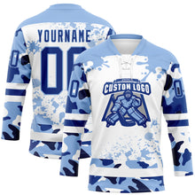 Загрузить изображение в средство просмотра галереи, Custom Camo Royal Light Blue-White Splash Hockey Lace Neck Jersey