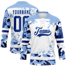 Загрузить изображение в средство просмотра галереи, Custom Camo Royal Light Blue-White Splash Hockey Lace Neck Jersey