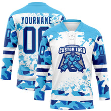Загрузить изображение в средство просмотра галереи, Custom Camo Royal Sky Blue-White Splash Hockey Lace Neck Jersey