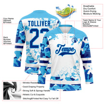 Загрузить изображение в средство просмотра галереи, Custom Camo Royal Sky Blue-White Splash Hockey Lace Neck Jersey