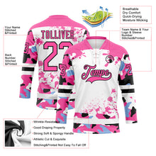 Загрузить изображение в средство просмотра галереи, Custom Camo Pink Black-White Splash Hockey Lace Neck Jersey