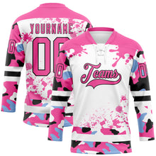 Загрузить изображение в средство просмотра галереи, Custom Camo Pink Black-White Splash Hockey Lace Neck Jersey
