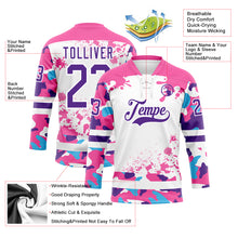 Load image into Gallery viewer, Custom Camo Purple Pink-White Splash Hockey Lace Neck Jersey