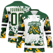 Загрузить изображение в средство просмотра галереи, Custom Camo Green Black Cream-White Splash Hockey Lace Neck Jersey