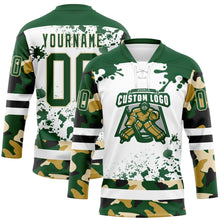 Загрузить изображение в средство просмотра галереи, Custom Camo Green Black Cream-White Splash Hockey Lace Neck Jersey