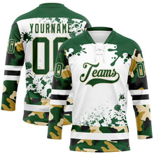 Загрузить изображение в средство просмотра галереи, Custom Camo Green Black Cream-White Splash Hockey Lace Neck Jersey