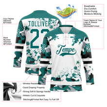 Загрузить изображение в средство просмотра галереи, Custom Camo Teal Black-White Splash Hockey Lace Neck Jersey