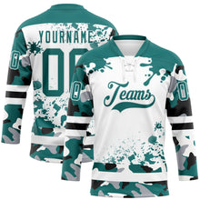 Загрузить изображение в средство просмотра галереи, Custom Camo Teal Black-White Splash Hockey Lace Neck Jersey