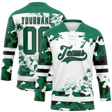 Загрузить изображение в средство просмотра галереи, Custom Camo Kelly Green Black-White Splash Hockey Lace Neck Jersey