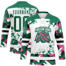 Laden Sie das Bild in den Galerie-Viewer, Custom Camo Kelly Green Black-White Splash Hockey Lace Neck Jersey