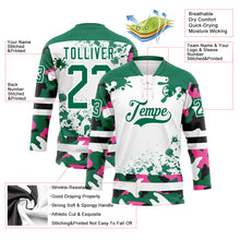 Laden Sie das Bild in den Galerie-Viewer, Custom Camo Kelly Green Black-White Splash Hockey Lace Neck Jersey