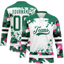 Laden Sie das Bild in den Galerie-Viewer, Custom Camo Kelly Green Black-White Splash Hockey Lace Neck Jersey