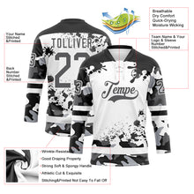 Laden Sie das Bild in den Galerie-Viewer, Custom Camo Steel Gray Black-White Splash Hockey Lace Neck Jersey