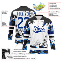 Загрузить изображение в средство просмотра галереи, Custom Camo Royal Black-White Splash Hockey Lace Neck Jersey