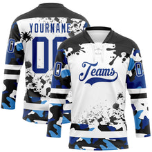 Загрузить изображение в средство просмотра галереи, Custom Camo Royal Black-White Splash Hockey Lace Neck Jersey
