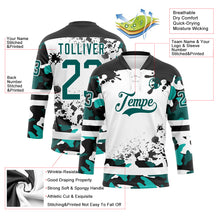 Laden Sie das Bild in den Galerie-Viewer, Custom Camo Midnight Green Black-White Splash Hockey Lace Neck Jersey
