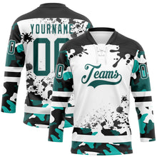 Laden Sie das Bild in den Galerie-Viewer, Custom Camo Midnight Green Black-White Splash Hockey Lace Neck Jersey
