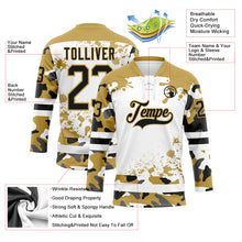 Загрузить изображение в средство просмотра галереи, Custom Camo Black Old Gold-White Splash Hockey Lace Neck Jersey