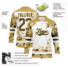 Загрузить изображение в средство просмотра галереи, Custom Camo Olive Old Gold-White Splash Hockey Lace Neck Jersey