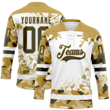 Загрузить изображение в средство просмотра галереи, Custom Camo Olive Old Gold-White Splash Hockey Lace Neck Jersey