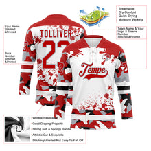 Laden Sie das Bild in den Galerie-Viewer, Custom Camo Red Black Gray-White Splash Hockey Lace Neck Jersey
