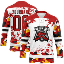 Laden Sie das Bild in den Galerie-Viewer, Custom Camo Red Black-White Splash Hockey Lace Neck Jersey