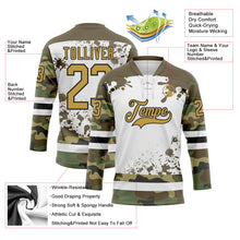 Laden Sie das Bild in den Galerie-Viewer, Custom Camo Old Gold Olive Black-White Splash Hockey Lace Neck Jersey