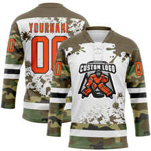 Laden Sie das Bild in den Galerie-Viewer, Custom Camo Orange Olive Black-White Splash Hockey Lace Neck Jersey