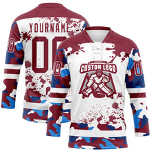 Laden Sie das Bild in den Galerie-Viewer, Custom Camo Crimson-White Splash Hockey Lace Neck Jersey