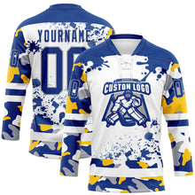Загрузить изображение в средство просмотра галереи, Custom Camo Royal Gray-White Splash Hockey Lace Neck Jersey