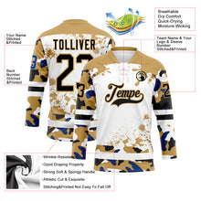 Загрузить изображение в средство просмотра галереи, Custom Camo Black Old Gold-White Splash Hockey Lace Neck Jersey