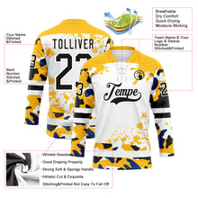 Laden Sie das Bild in den Galerie-Viewer, Custom Camo Black Gold-White Splash Hockey Lace Neck Jersey