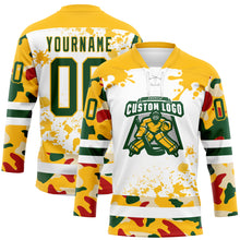 Загрузить изображение в средство просмотра галереи, Custom Camo Green Gold-White Splash Hockey Lace Neck Jersey