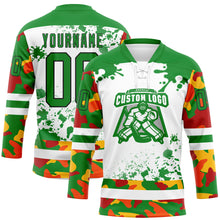 Загрузить изображение в средство просмотра галереи, Custom Camo Grass Green Black-White Splash Hockey Lace Neck Jersey