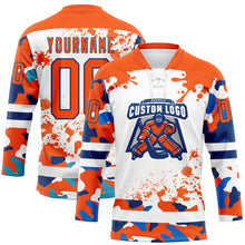 Загрузить изображение в средство просмотра галереи, Custom Camo Orange US Navy Blue-White Splash Hockey Lace Neck Jersey