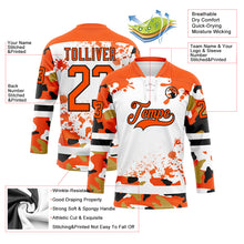 Laden Sie das Bild in den Galerie-Viewer, Custom Camo Orange Black-White Splash Hockey Lace Neck Jersey