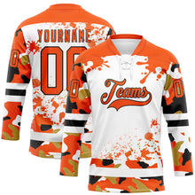 Laden Sie das Bild in den Galerie-Viewer, Custom Camo Orange Black-White Splash Hockey Lace Neck Jersey