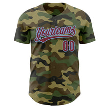Load image into Gallery viewer, Custom Camo Burgundy-Light Blue Authentic Salute To Service Baseball Jersey