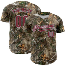 Laden Sie das Bild in den Galerie-Viewer, Custom Camo Burgundy White-Black Woodland Forest Camouflage Authentic Salute To Service Baseball Jersey