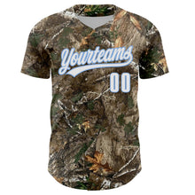 Load image into Gallery viewer, Custom Camo White-Light Blue Woodland Forest Camouflage Authentic Salute To Service Baseball Jersey