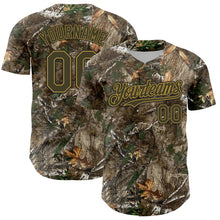 Load image into Gallery viewer, Custom Camo Olive Old Gold-Black Woodland Forest Camouflage Authentic Salute To Service Baseball Jersey