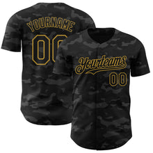 Charger l'image dans la galerie, Custom Camo Black-Old Gold Dark Camouflage Tactical Style Authentic Salute To Service Baseball Jersey