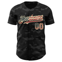 Charger l'image dans la galerie, Custom Camo Vintage USA Flag Black-Cream Dark Camouflage Tactical Style Authentic Salute To Service Baseball Jersey