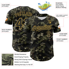 Charger l'image dans la galerie, Custom Camo Black-Old Gold Woodland Forest Tactical Camouflage Outdoor Leaf Authentic Baseball Jersey