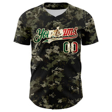 Загрузить изображение в средство просмотра галереи, Custom Camo Vintage Mexican Flag Cream-Black Woodland Forest Tactical Camouflage Outdoor Leaf Authentic Baseball Jersey