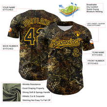 Charger l'image dans la galerie, Custom Camo Black-Gold Woodland Forest Tactical Camouflage Outdoor Leaf Authentic Baseball Jersey