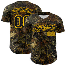 Charger l'image dans la galerie, Custom Camo Black-Gold Woodland Forest Tactical Camouflage Outdoor Leaf Authentic Baseball Jersey