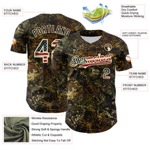 Загрузить изображение в средство просмотра галереи, Custom Camo Vintage USA Flag Cream-Black Woodland Forest Tactical Camouflage Outdoor Leaf Authentic Baseball Jersey